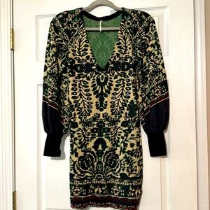 •Free People• Music & Lyrics Balloon Sleeve Mini Sweater green Dress Whimsygoth